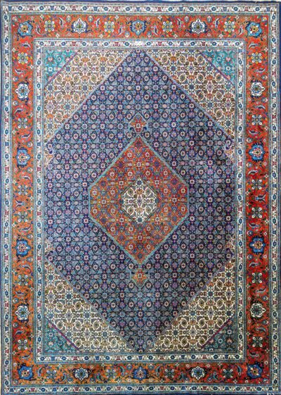 348x247cm Handgeknüpfter Perserteppich W1(#462) Täbriz Fisch Must (Mahi) rare Farben