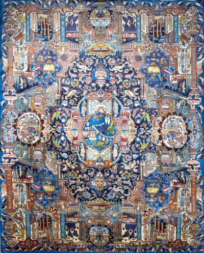 380x300cm Royal Kashmar Handgeknüpfter Perserteppich Zirkhaki - Bodenschatz Muster W1(#473) Unikat