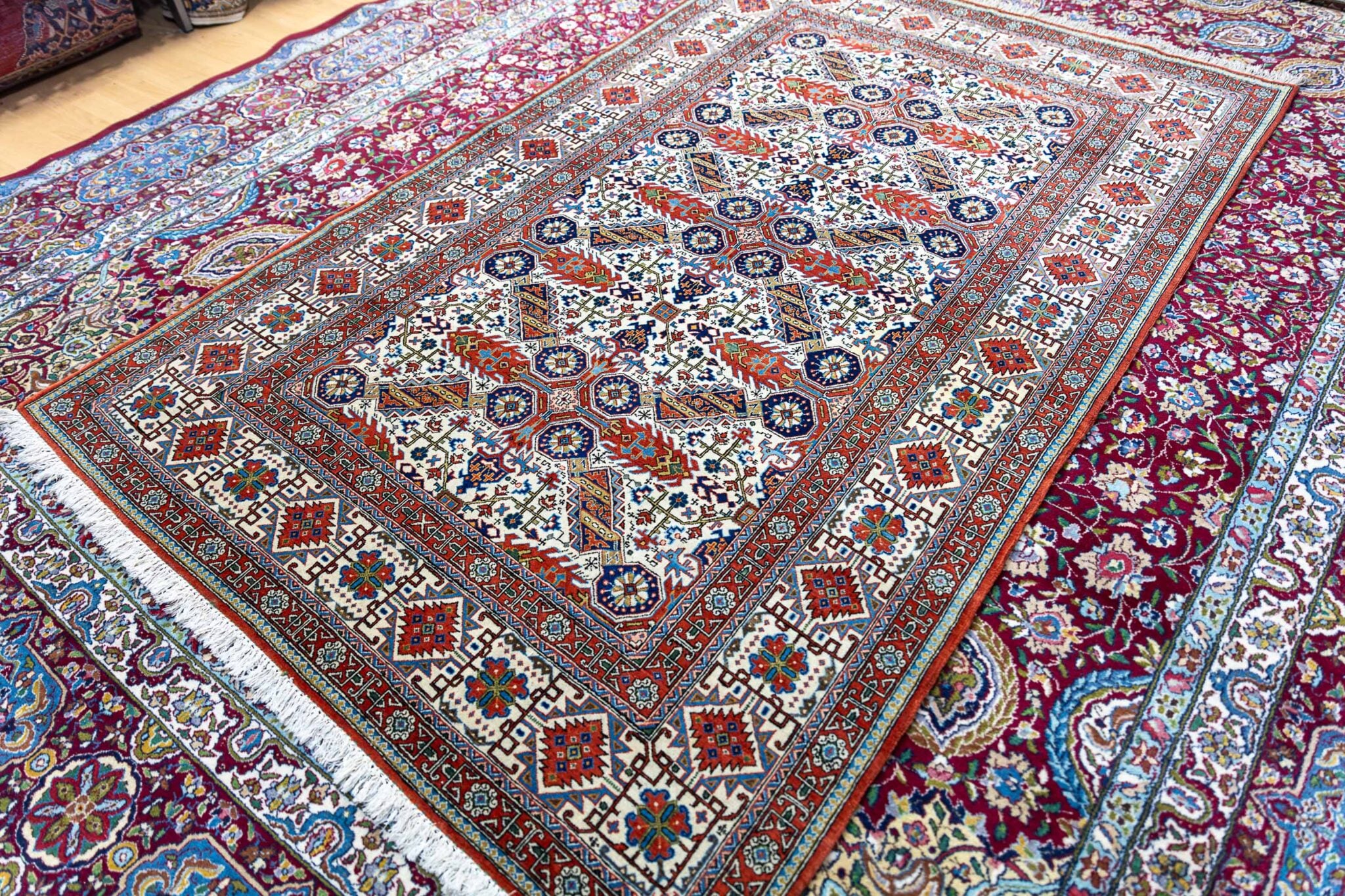 220x136cm Ghom Korkwolle Handgeknüpfter Perserteppich W1