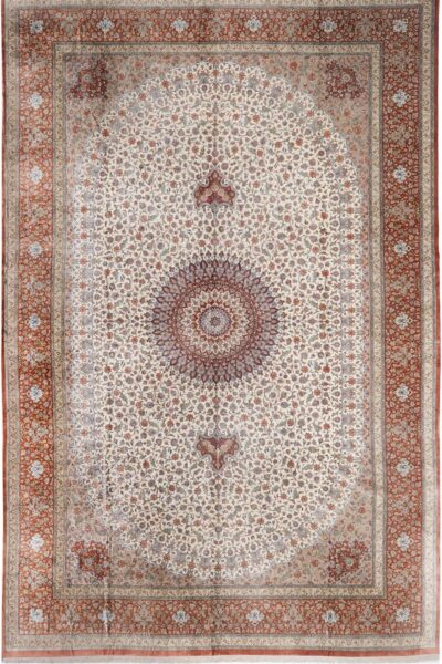 Perserteppich Ghom 395 x 619 cm Seide handgeknüpft exklusiv „Ahmadi“ – Ghom signiert H1
