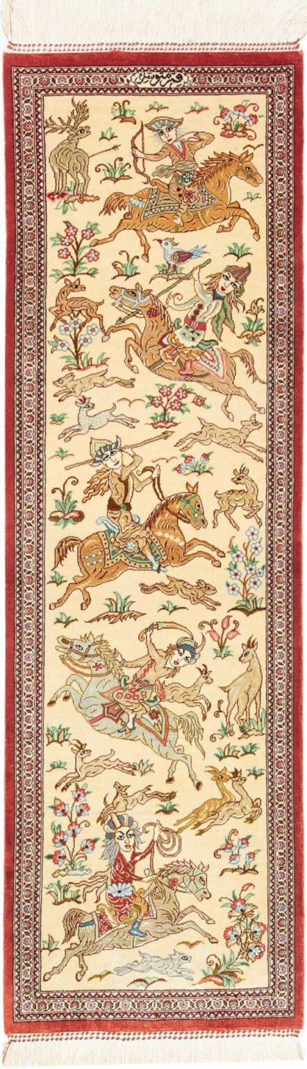 Perserteppich Ghom 39 x 131 cm Seide handgeknüpft exklusiv Seidenteppich