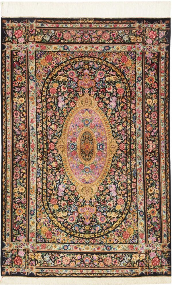Perserteppich Ghom 101 x 150 cm Seide handgeknüpft elegant Seidenteppich