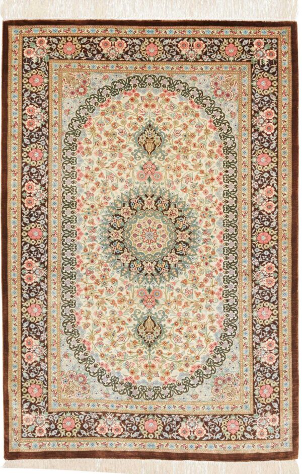 Perserteppich Ghom 79 x 116 cm Seide handgeknüpft edel Seidenteppich