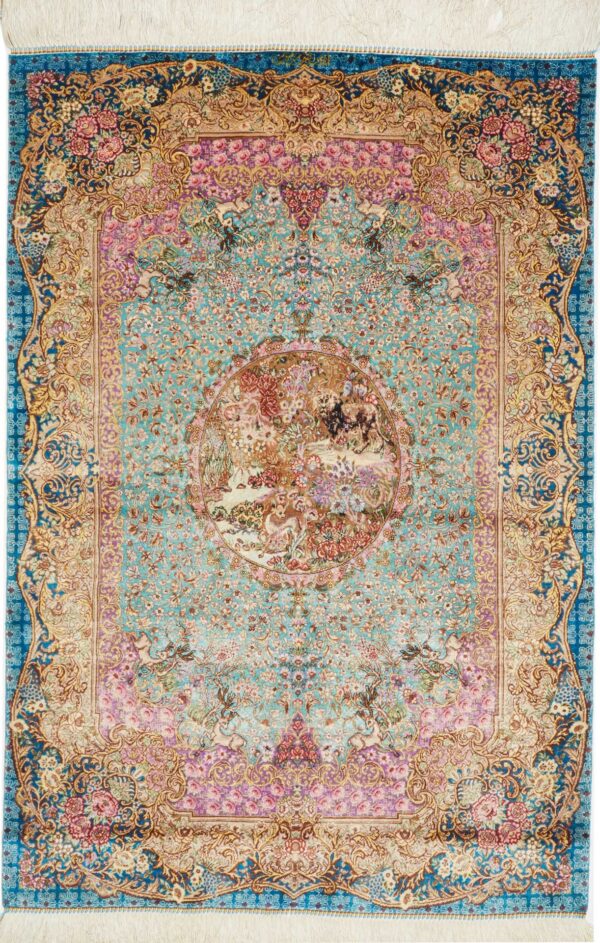 Perserteppich Ghom 83 x 119 cm Seide handgeknüpft exklusiv Seidenteppich
