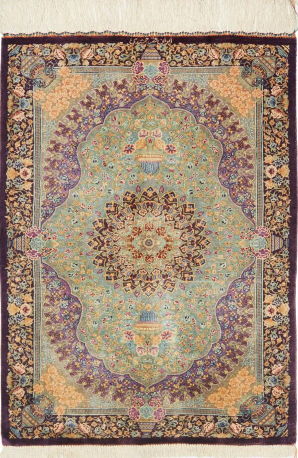 Perserteppich Ghom 61 x 83 cm Seide handgeknüpft edel Seidenteppich
