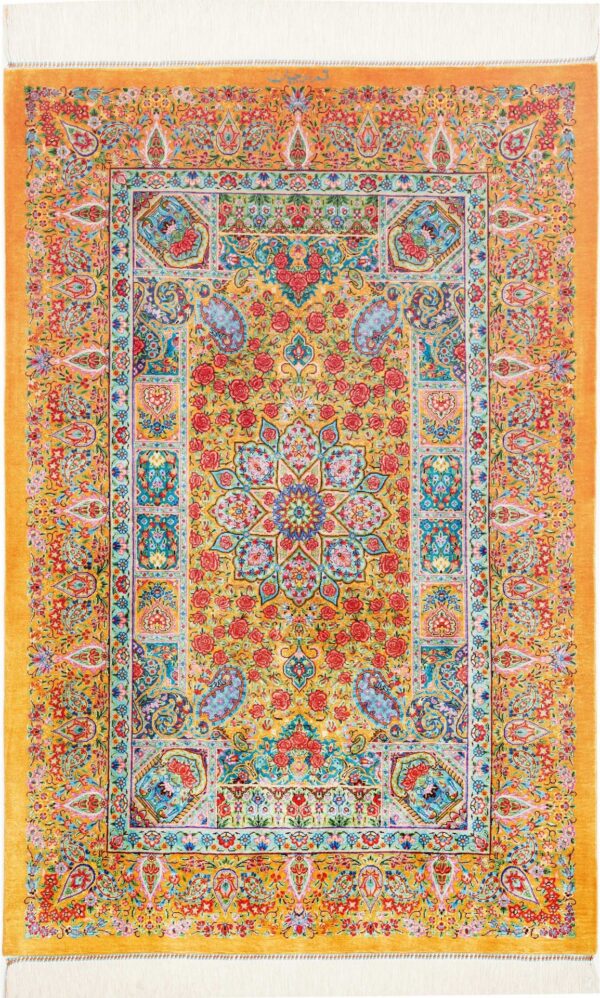 Perserteppich Ghom 82 x 120 cm Seide handgeknüpft exklusiv Seidenteppich