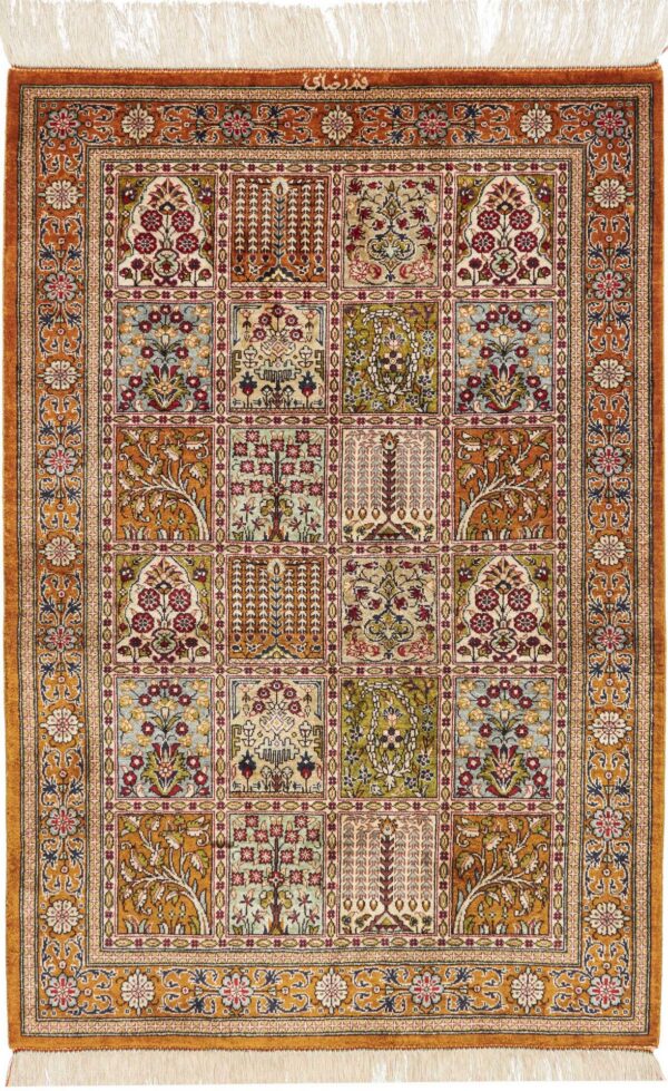 Perserteppich Ghom 61 x 89 cm Seide handgeknüpft edel Seidenteppich