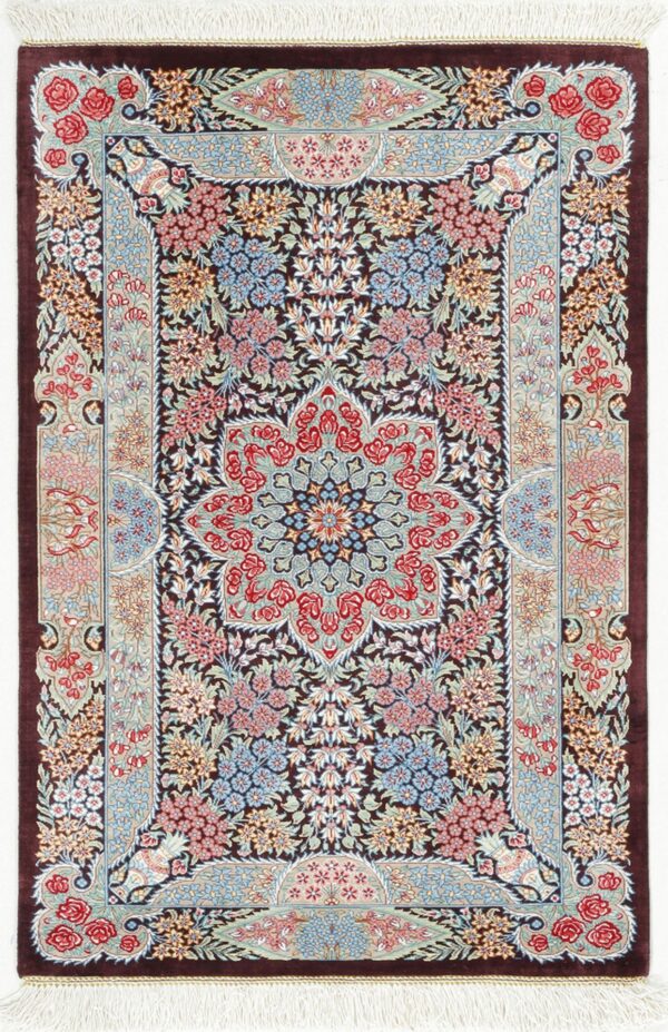 Perserteppich Ghom 60 x 92 cm Seide handgeknüpft exklusiv Seidenteppich
