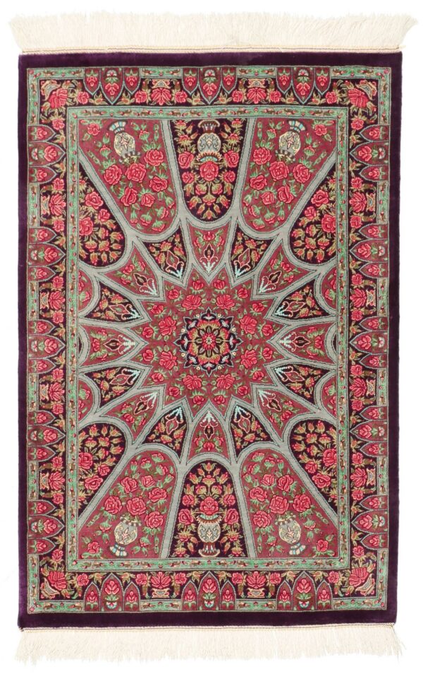 Perserteppich Ghom 60 x 89 cm Seide handgeknüpft exklusiv Seidenteppich