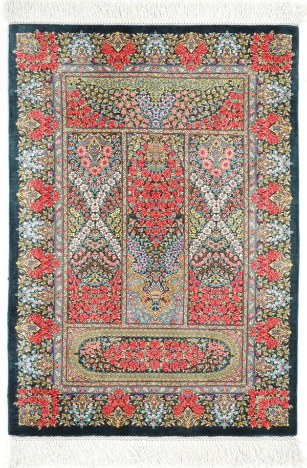Perserteppich Ghom 58 x 90 cm 100% Seide handgeknüpft Glanz Seidenteppich
