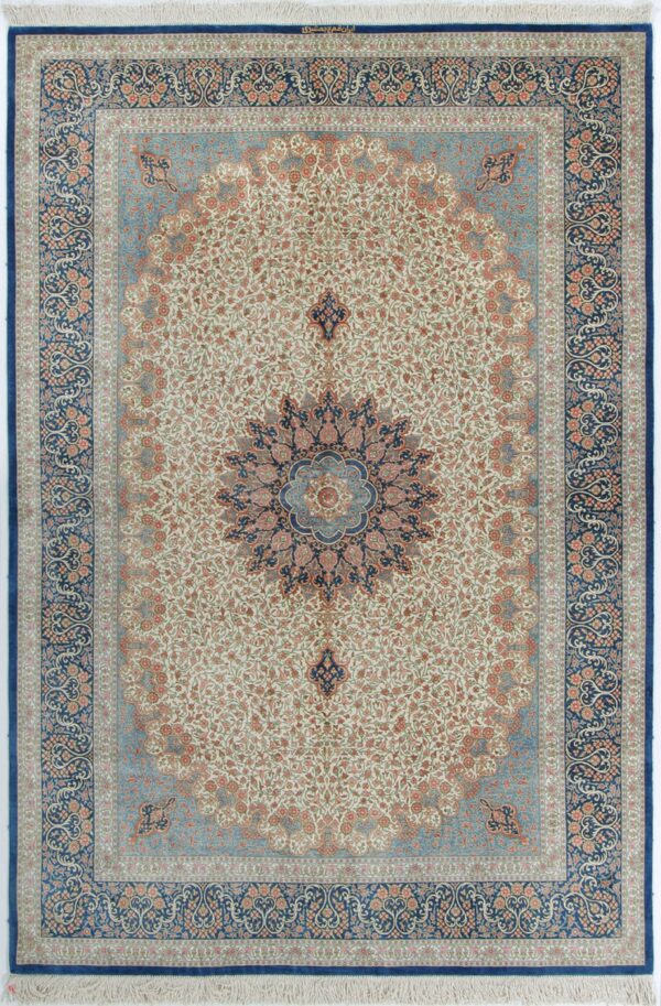 Perserteppich Ghom 135 x 200 cm Seide handgeknüpft Glanz Seidenteppich