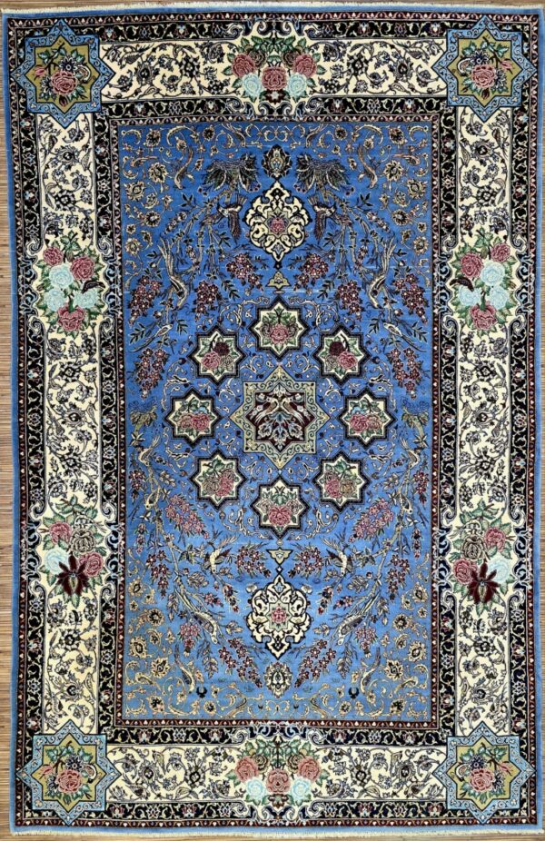 Orientteppich Isfahan 222 x 146 cm Seide handgeknüpft sehr gut H1