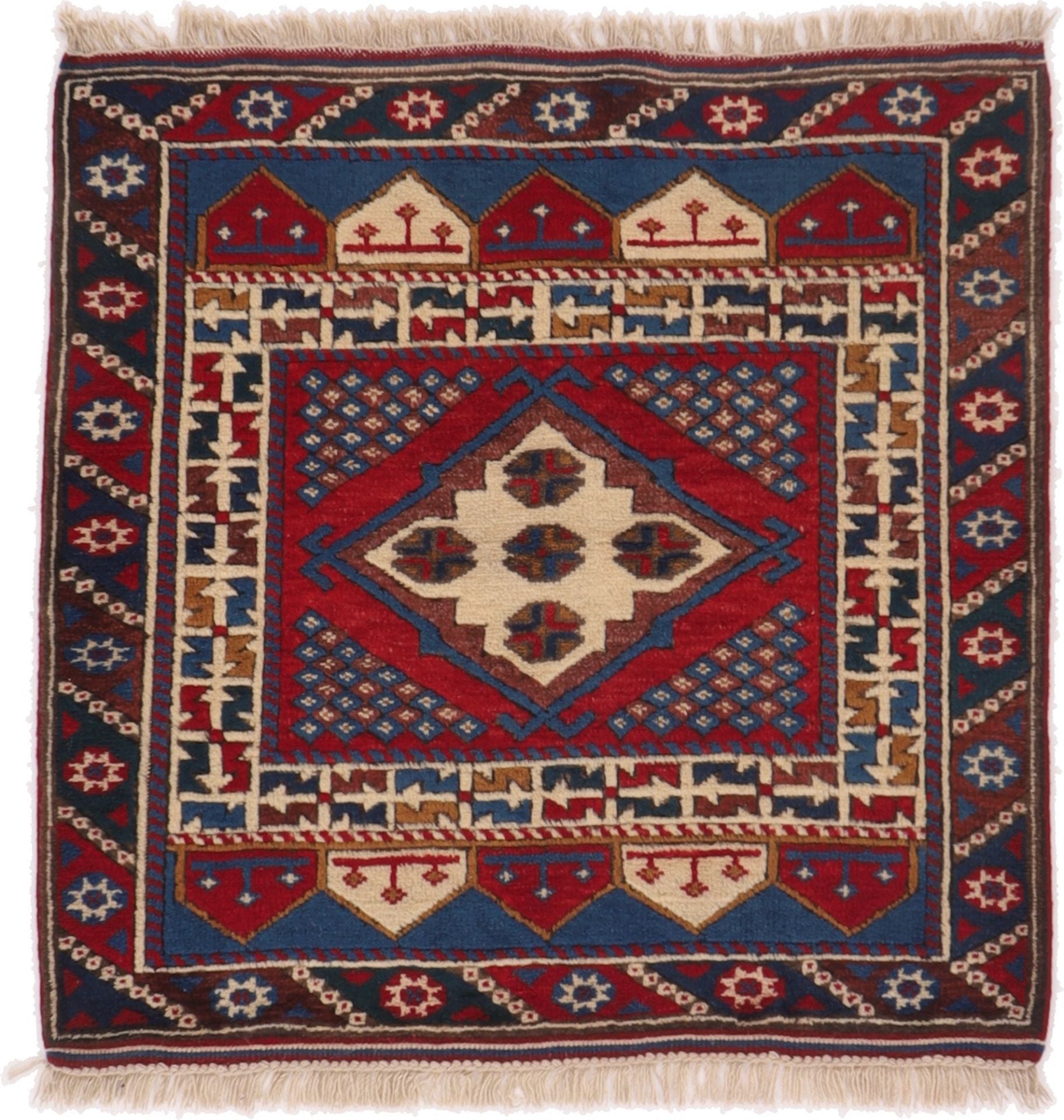 Perserteppich Kars 91 x 96 cm Schurwolle handgeknüpft Naturfarben