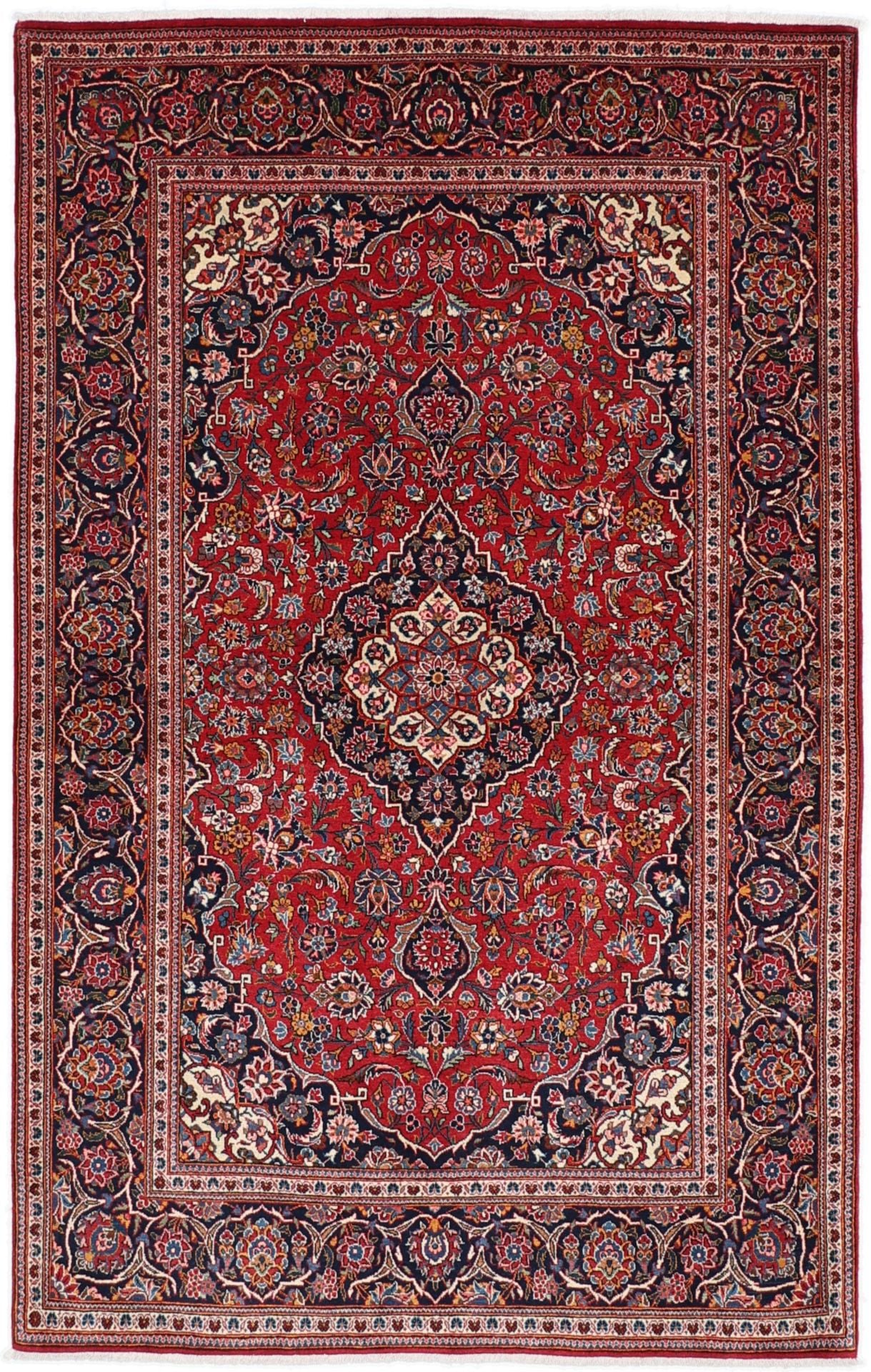 Perserteppich Kashan 140 x 220 cm Schurwolle handgeknüpft antik