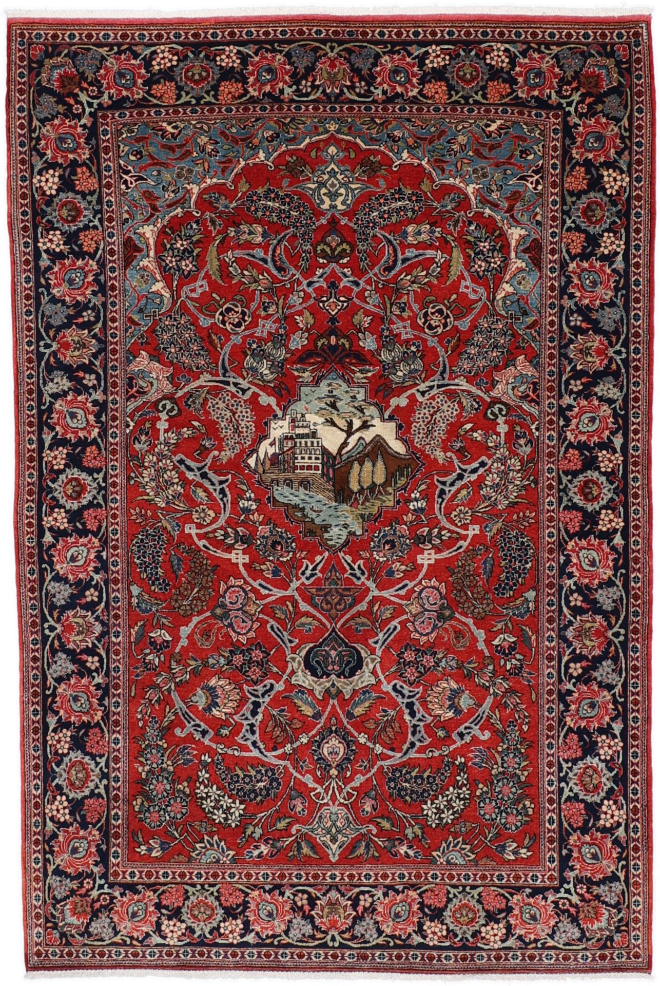 Perserteppich Kashan 135 x 200 cm Schurwolle handgeknüpft antik