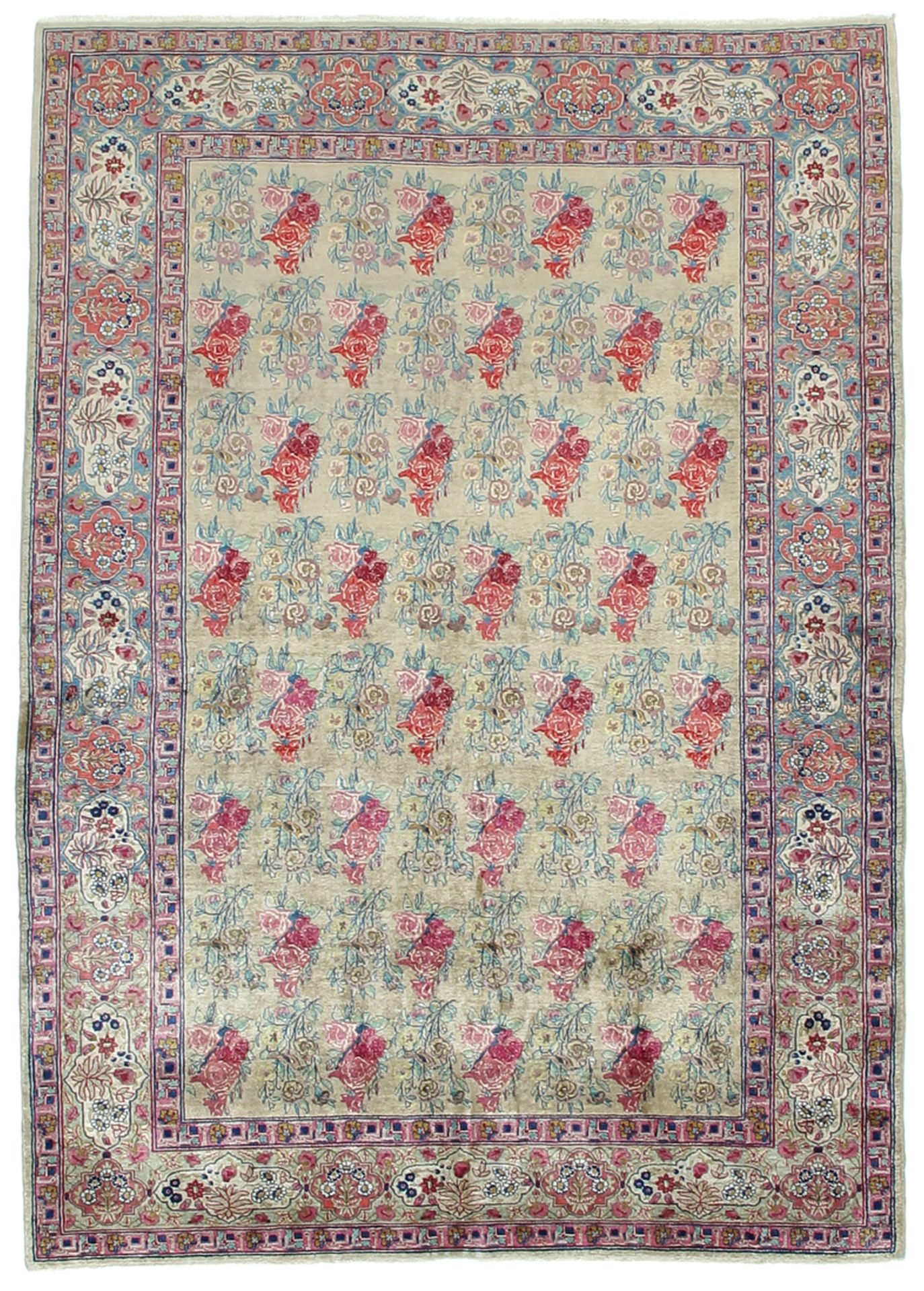 Perserteppich Kashan 142 x 200 cm Schurwolle Seide handgeknüpft