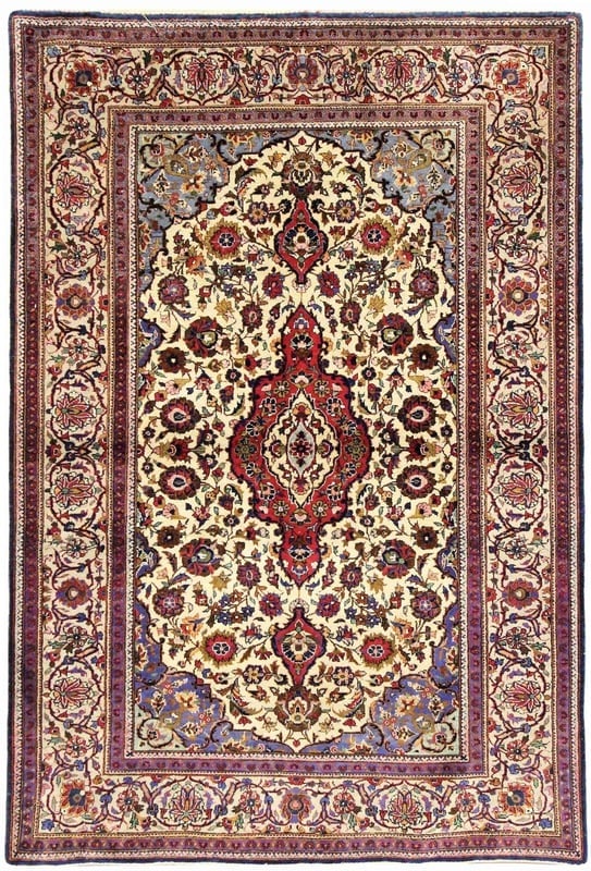 Perserteppich Kashan 154 x 103 cm Seide handgeknüpft antik