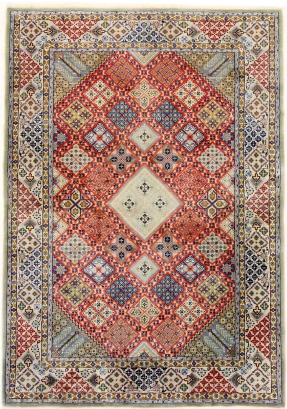 Perserteppich Nain 158 x 110 cm Seide handgeknüpft Rot-Orange