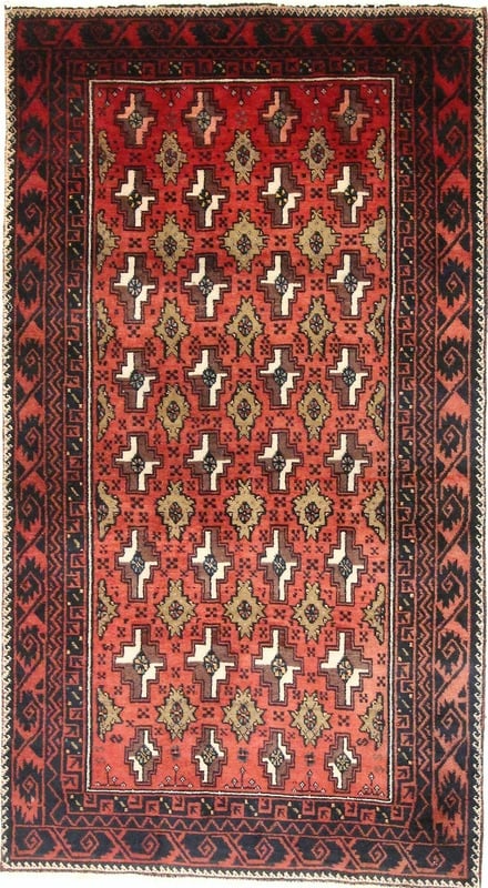 Perserteppich Belutsch 200 x 108 cm Wolle Handgeknüpft Rot-Orange
