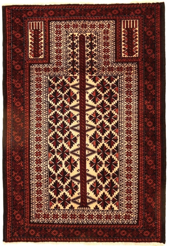 Perserteppich Belutsch 146 x 98 cm Wolle handgeknüpft Rot-Orange