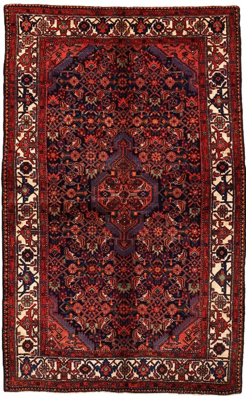 Perserteppich Hamadan 220 x 135 cm Wolle handgeknüpft Rot-Orange