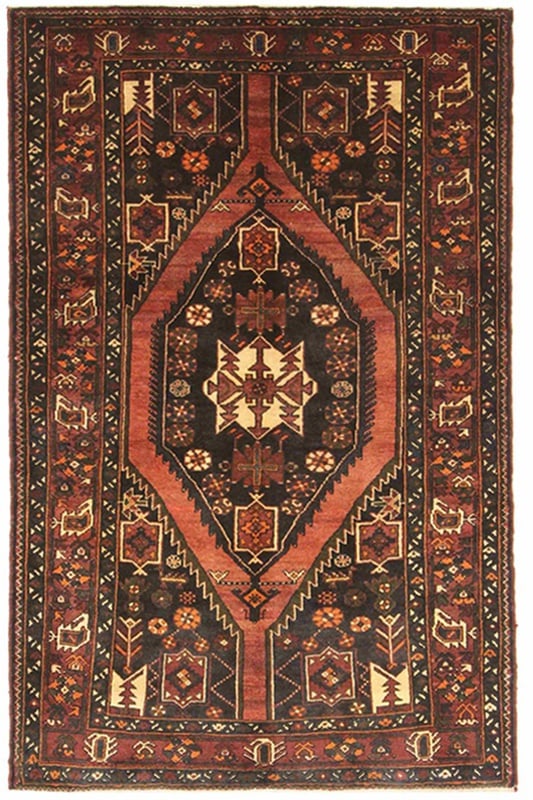 Perserteppich 214 x 140 cm Wolle handgeknüpft Rot-Orange