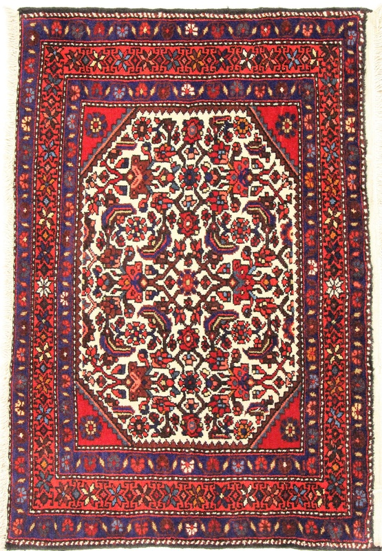 Perserteppich 107 x 70 cm Wolle handgeknüpft Rot-Orange
