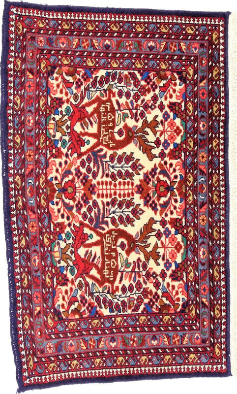 Perserteppich 97 x 57 cm Wolle handgeknüpft Rot-Orange