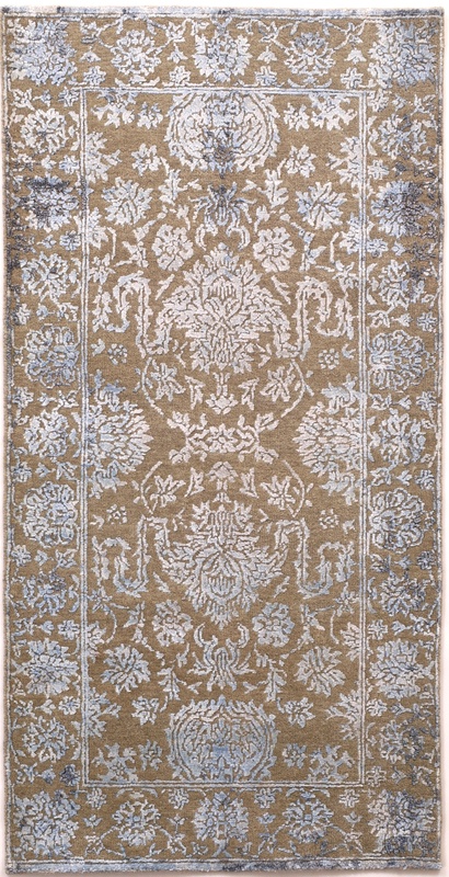 Orientteppich Indien 141 x 72 cm Wolle-Bambusseide handgeknüpft