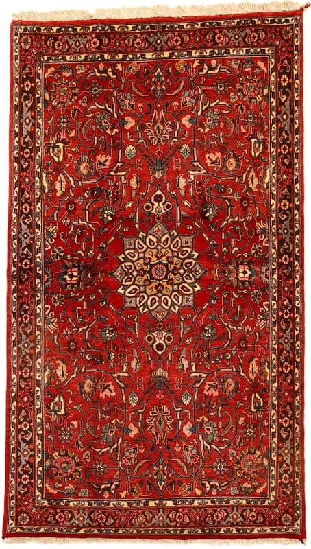 Perserteppich 210 x 111 cm Wolle handgeknüpft Rot-Orange