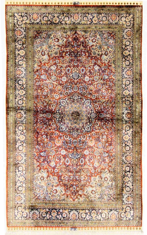 Orientteppich China 150 x 93 cm Seide handgeknüpft Rot-Orange