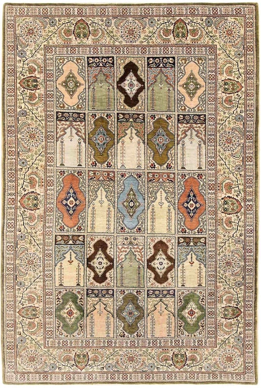 Orientteppich China 140 x 93 cm Seide handgeknüpft weiß-beige