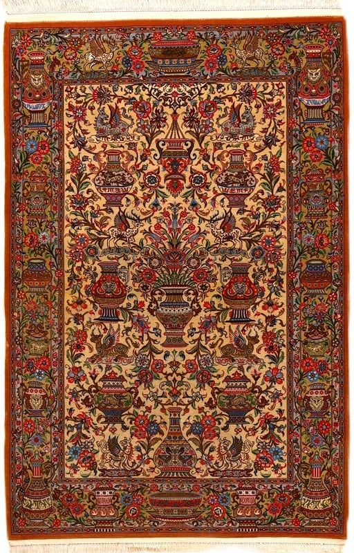 Perserteppich Ghom 158 x 100 cm Seide handgeknüpft rot-orange