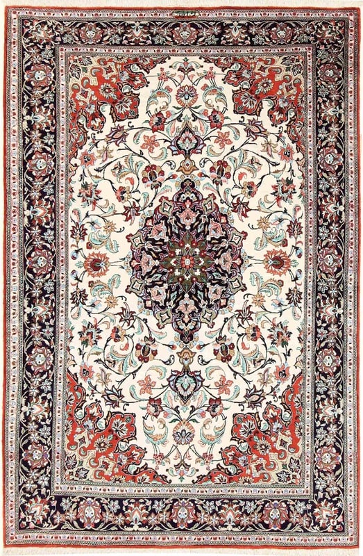 Perserteppich 156 x 102 cm Seide handgeknüpft rot-orange
