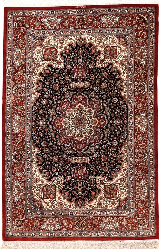 Perserteppich Ghom 154 x 102 cm Seide handgeknüpft Rot-Orange