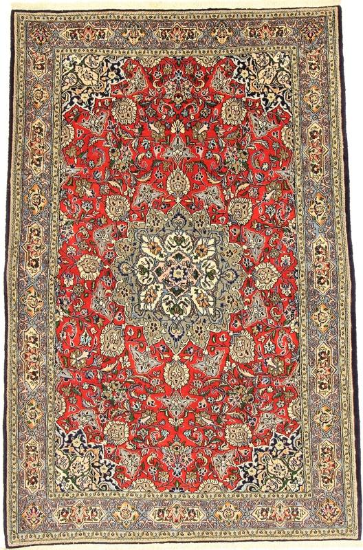 Perserteppich 220 x 144 cm Wolle handgeknüpft Rot-Orange