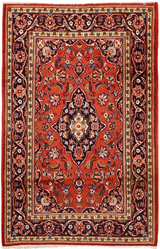 Perserteppich Kashan 164 x 106 cm Wolle handgeknüpft Rot-Orange