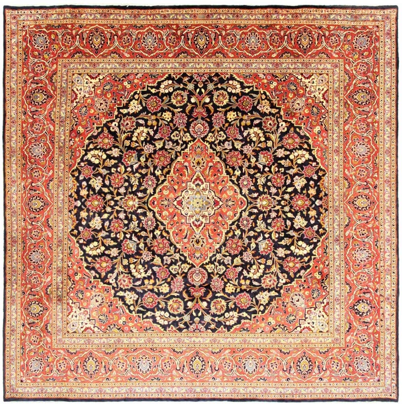 Perserteppich Kashan 296 x 294 cm Wolle handgeknüpft Rot-Orange