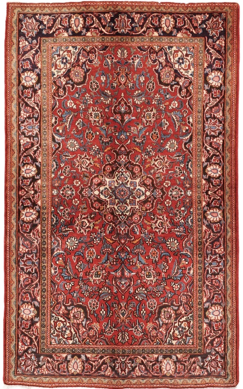 Perserteppich Kashan 196 x 122 cm Wolle handgeknüpft Rot-Orange