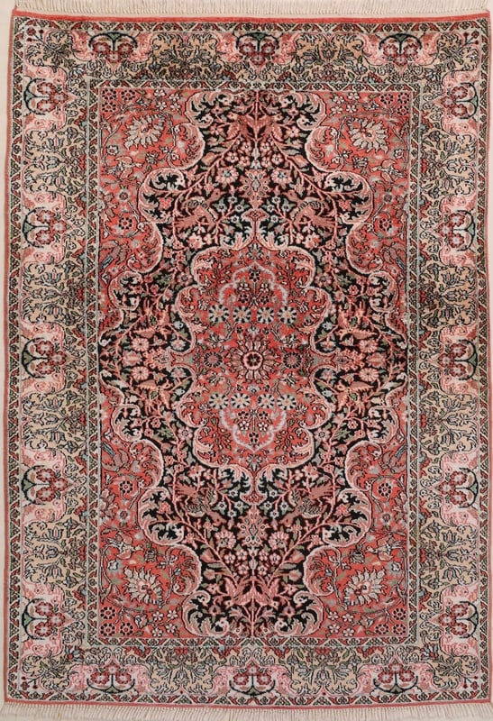 Orientteppich Kashmir 213 x 150 cm Wolle handgeknüpft Rot-Orange