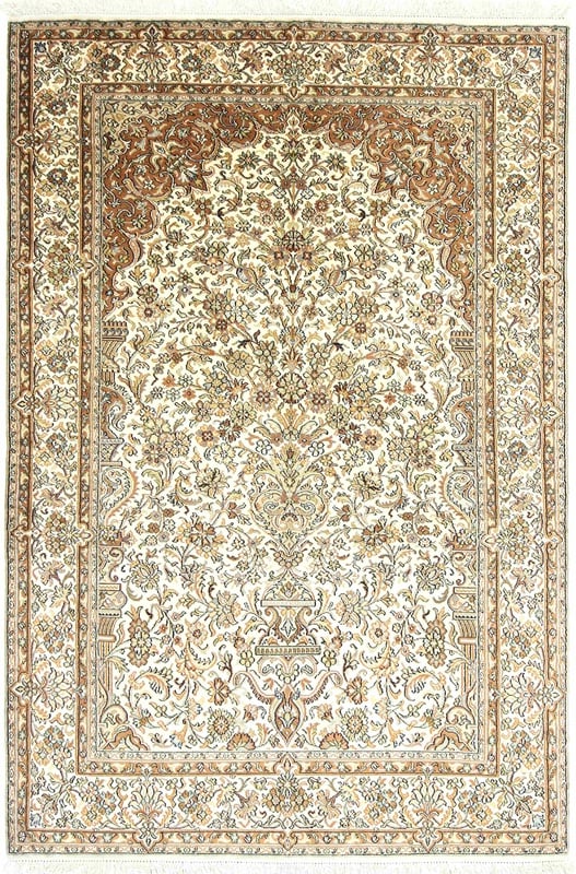 Orientteppich 190 x 128 cm Seide handgeknüpft Weiß-Beige