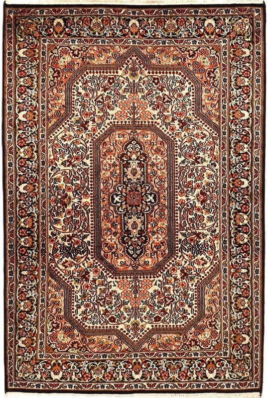 Orientteppich Indien 122 x 83 cm Seide handgeknüpft Schwarz-Grau