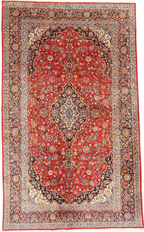 Perserteppich Kashan 402 x 242 cm Wolle handgeknüpft Rot-Orange
