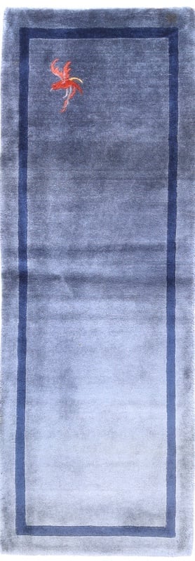 Orientteppich China 210 x 74 cm Wolle handgeknüpft Blau-Türkis
