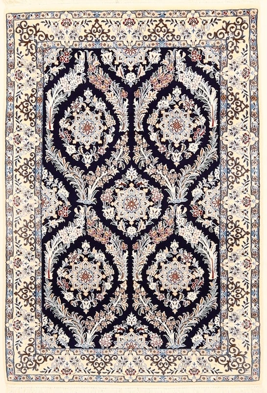 Perserteppich 145 x 99 cm Wolle-Seide handgeknüpft
