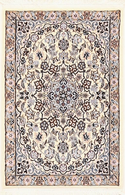 Perserteppich 90 x 60 cm Wolle Seide handgeknüpft Nain