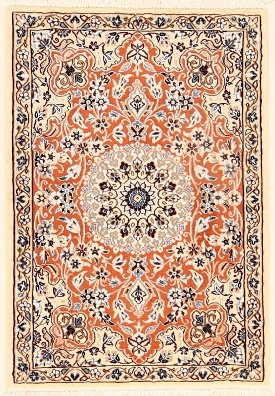 Perserteppich Nain 90 x 60 cm Wolle und Seide handgeknüpft