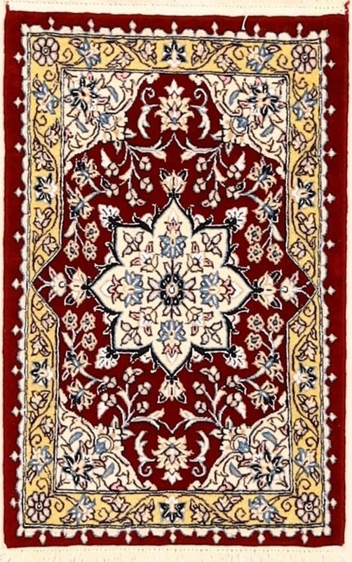 Perserteppich Nain 90 x 60 cm Wolle Seide handgeknüpft rot-orange