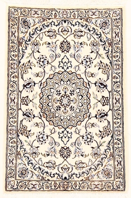 Perserteppich 90 x 60 cm Wolle Seide handgeknüpft Nain