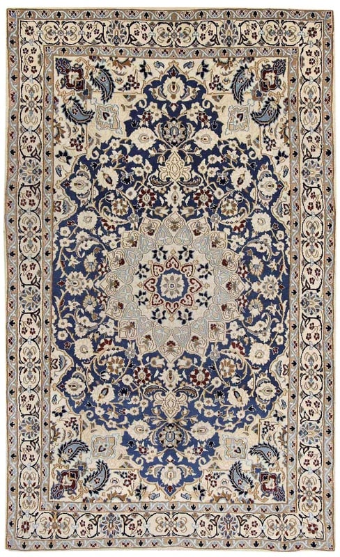 Perserteppich Nain 200 x 116 cm Wolle handgeknüpft Weiß-Beige